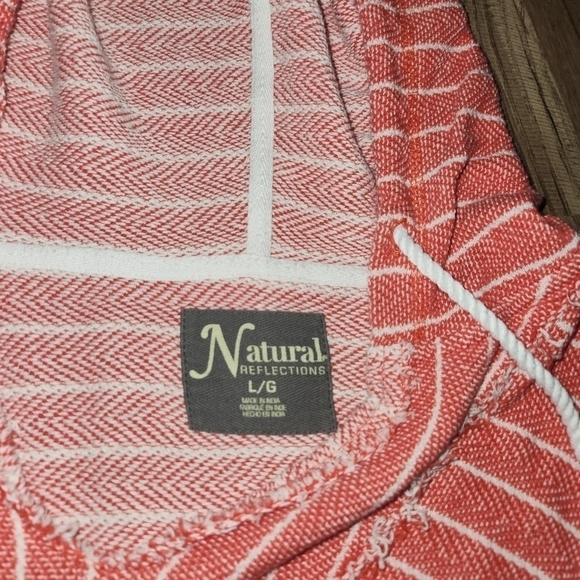 Natural Reflections Hoodie  Pullover Size Large Beach Coastal Striped Cotton - Picture 2 of 6